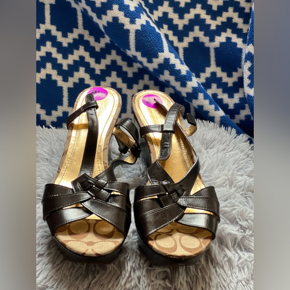 Brown coach wedge heels